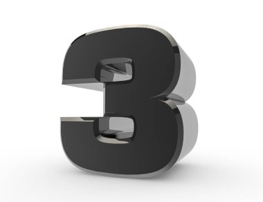 Beyaz arkaplanda 3d Siyah 3 numara 3d görüntüleme