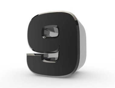 Beyaz arkaplanda 3d Siyah 9 numara 3d görüntüleme