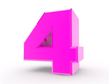 Beyaz arka plan 3d render 3d pembe sayı 4