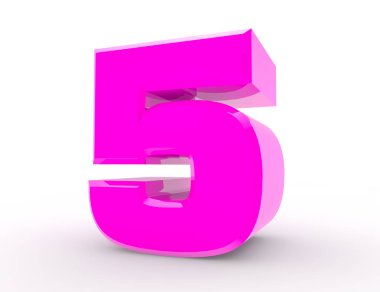 Beyaz arka plan 3d render 3d pembe sayı 5