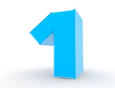 Beyaz arka plan 3d render 3d mavi sayı 1