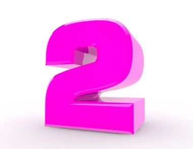 Beyaz arka plan 3d render 3d pembe sayı 2
