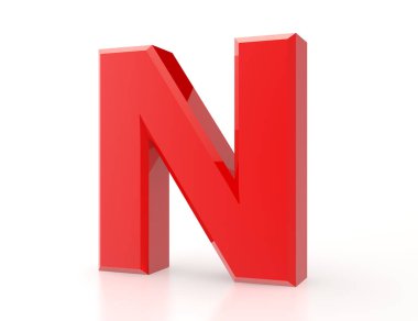 beyaz arka plan 3d render üzerinde kırmızı harf N