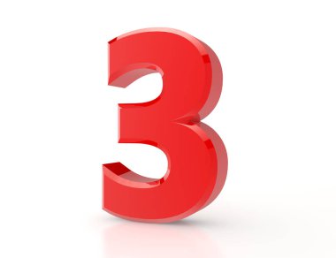 Beyaz arka planda 3d kırmızı sayı 3