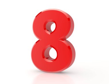 Beyaz arka planda 3d kırmızı sayı 8