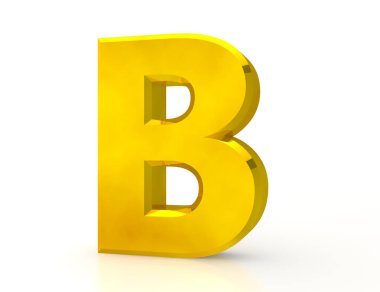Beyaz arkaplandaki altın harf B 3D görüntüleme
