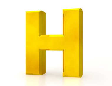 Beyaz arkaplandaki altın harf H 3D görüntüleme