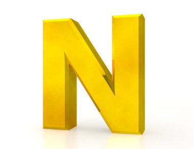 Beyaz arkaplanda altın harf N 3D görüntüleme