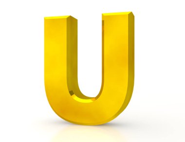 Beyaz arkaplandaki Altın harf U 3D görüntüleme
