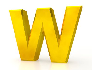 Beyaz arkaplandaki altın harf W 3D görüntüleme