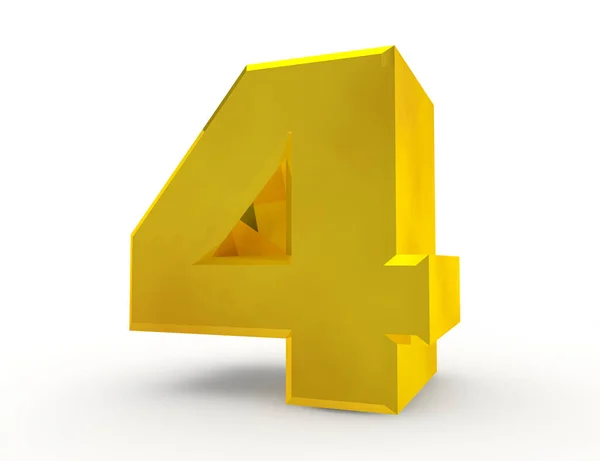 白い背景3Dレンダリングの3Dゴールド番号4 — ストック写真