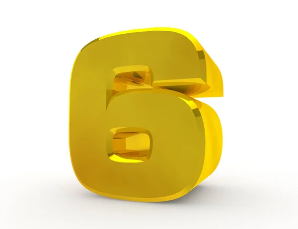 3d Gold Nummer 6 auf weißem Hintergrund 3d Rendering — Stockfoto