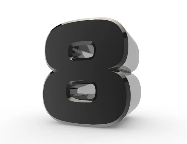 3Dブラックナンバー8白の背景3Dレンダリング — ストック写真
