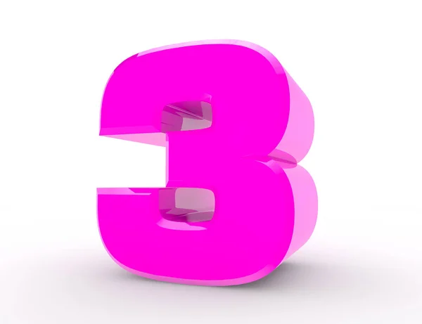 3d Pink number 3 on white background 3d rendering — Stock Photo, Image