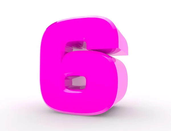 3D roze nummer 6 op witte achtergrond 3D rendering — Stockfoto