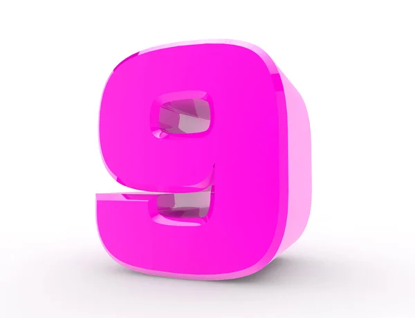 3D różowy numer 9 na białym tle renderowania 3D — Zdjęcie stockowe