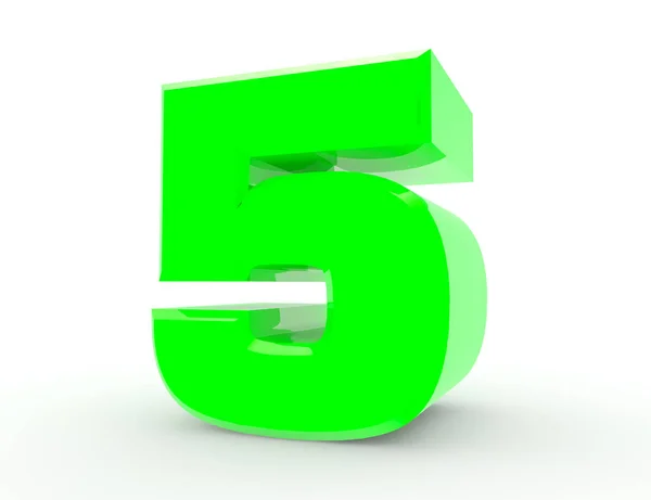3d Green number 5 on white background 3d rendering — Stock Photo, Image
