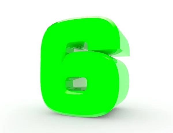 3d Zelené číslo 6 na bílém pozadí 3D vykreslování — Stock fotografie
