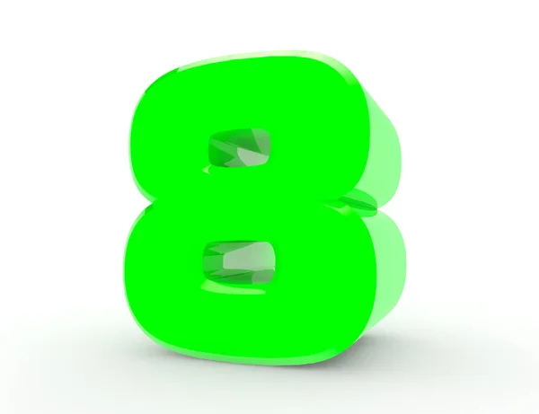 3Dグリーンナンバー8白の背景3Dレンダリング — ストック写真