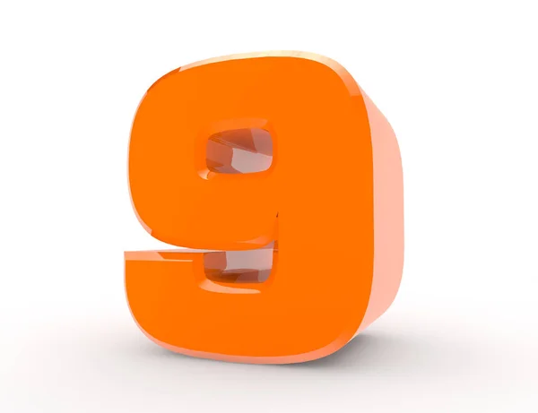 3d Oranje nummer 9 op witte achtergrond 3d rendering — Stockfoto