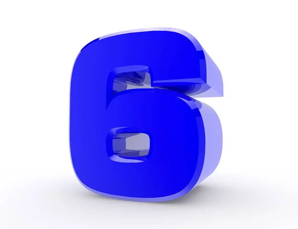 3d Blu numero 6 su sfondo bianco rendering 3d — Foto Stock