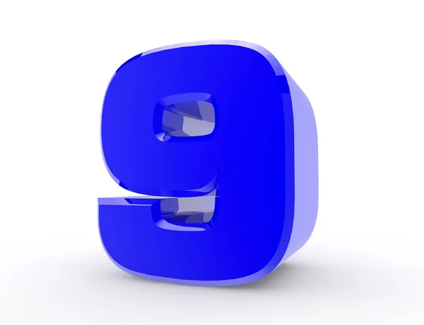 3D blauw nummer 9 op witte achtergrond 3D rendering — Stockfoto