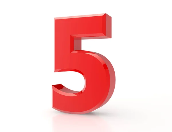 3d red number 5 on white background — Stock Photo, Image