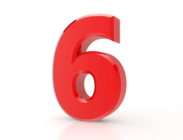 3d red number 6 on white background — Stock Photo, Image