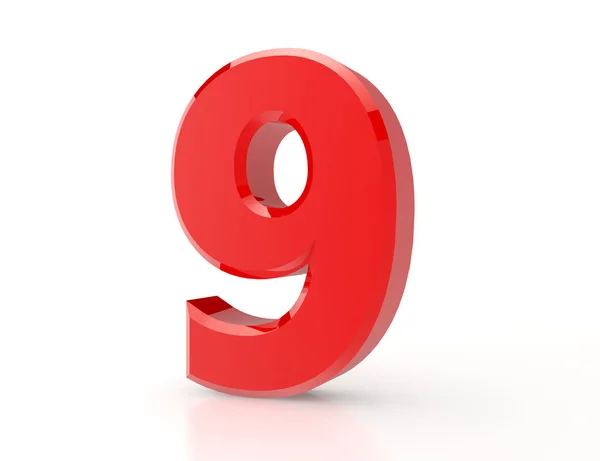3d red number 9 on white background — Stock Photo, Image