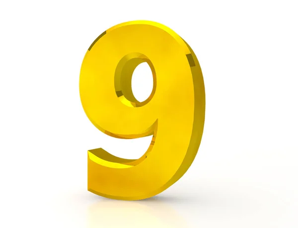 3d Gold number 9 on white background — Stock Photo, Image