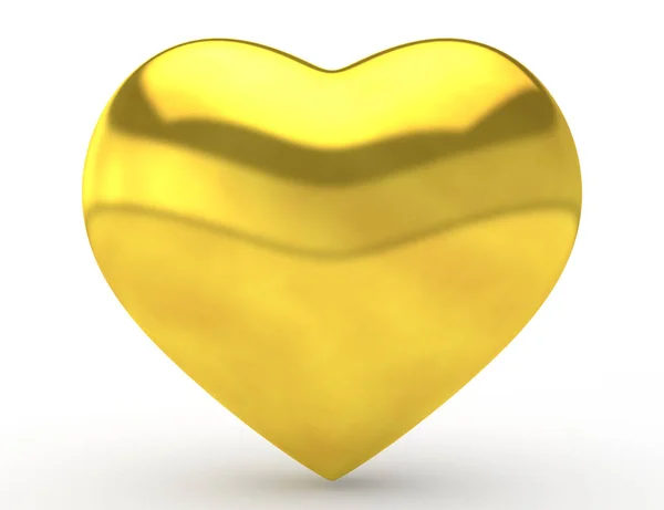 Corazón de oro grande sobre fondo blanco 3d renderizado — Foto de Stock