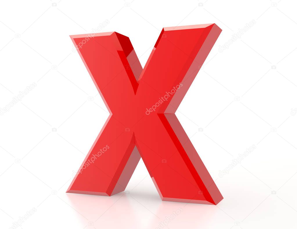 the red letter X on white background 3d rendering