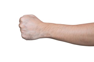 Kırpma yolu ile beyaz arka plan üzerinde izole yumruk ile Adam el.