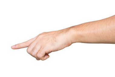 Kırpma yolu ile beyaz arka plan üzerinde izole adam el dokunma.