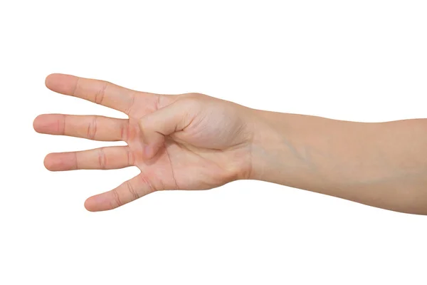 Man hand som visar fyra fingrar isolerade på vit bakgrund med urklippsbana. — Stockfoto
