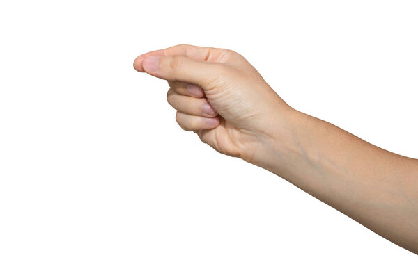 Man hand holding isolated on white background with clipping path.