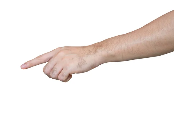 Man hand aanraken geïsoleerd op witte achtergrond met knippen pad. — Stockfoto