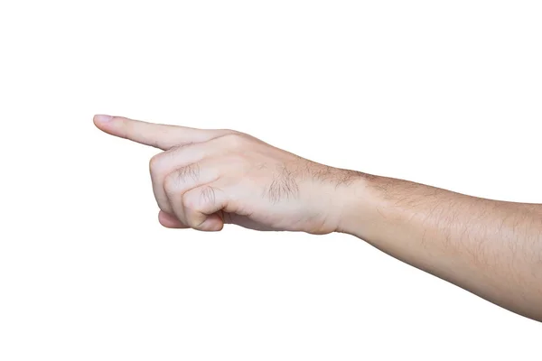 Mano de hombre tocando aislado sobre fondo blanco con camino de recorte . — Foto de Stock