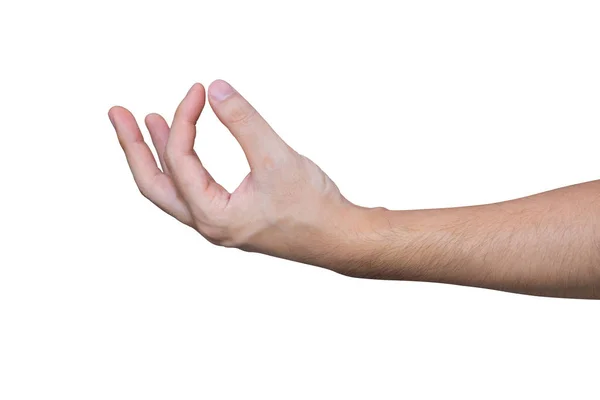 Mann hält Hand isoliert auf weißem Hintergrund mit Clipping-Pfad — Stockfoto