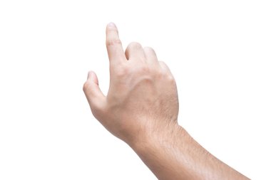 Kırpma yolu ile beyaz arka plan üzerinde izole adam el dokunma.