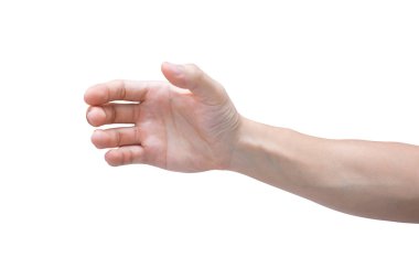 Kırpma yolu olan beyaz arkaplanda el ele tutuşan adam.