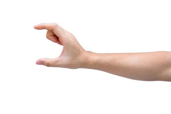 Mano de hombre sosteniendo aislado sobre fondo blanco con camino de recorte. — Foto de Stock