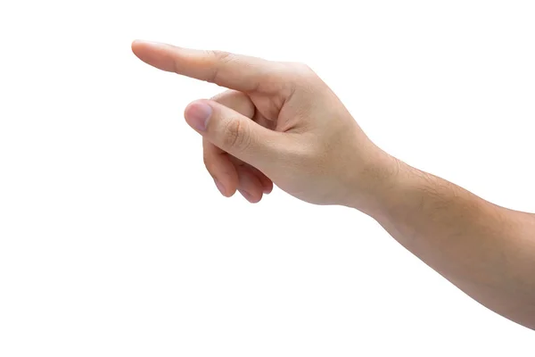 Mano de hombre tocando aislado sobre fondo blanco con camino de recorte . — Foto de Stock