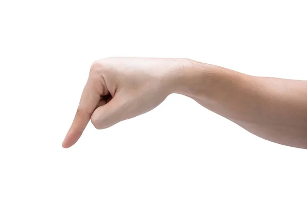 Mano de hombre tocando aislado sobre fondo blanco con camino de recorte . — Foto de Stock