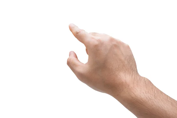 Man hand aanraken geïsoleerd op witte achtergrond met knippen pad. — Stockfoto