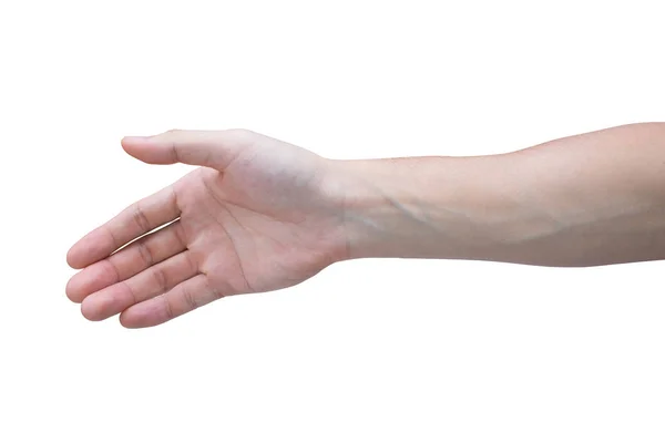 Lege open man hand geïsoleerd op witte achtergrond met uitknippad. — Stockfoto