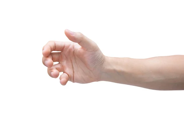 Рука людини тримається ізольовано на білому тлі з відсічним контуром . — стокове фото