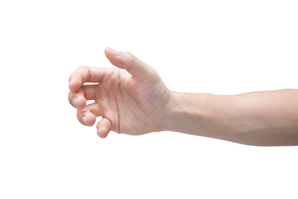 Mano de hombre sosteniendo aislado sobre fondo blanco con camino de recorte. — Foto de Stock