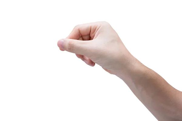 Mano de hombre sosteniendo aislado sobre fondo blanco con camino de recorte. — Foto de Stock