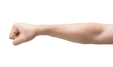 Kırpma yolu ile beyaz arka plan üzerinde izole yumruk ile Adam el.